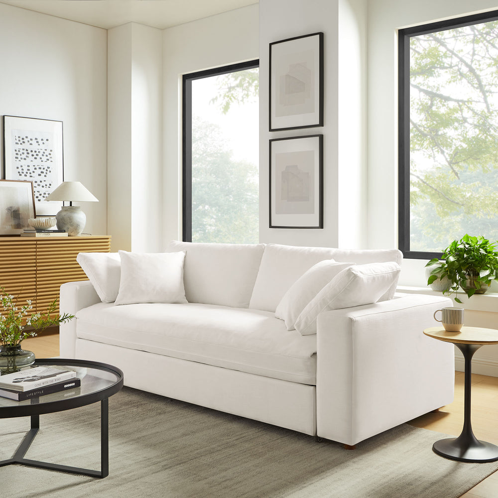 Commix Down Filled Overstuffed Sleeper Sofa in Pure White