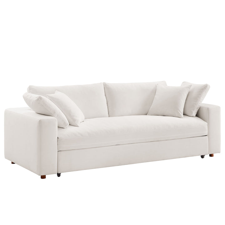 Commix Down Filled Overstuffed Sleeper Sofa in Pure White