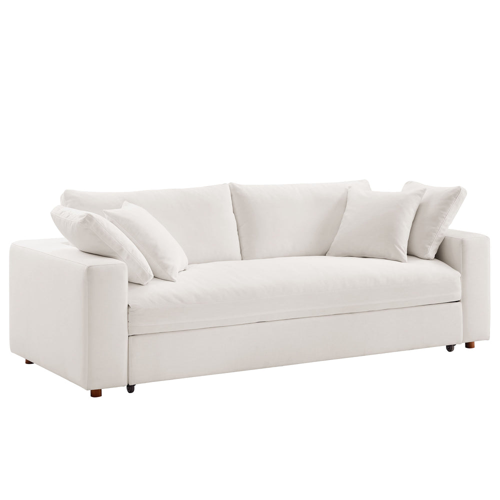 Commix Down Filled Overstuffed Sleeper Sofa in Pure White
