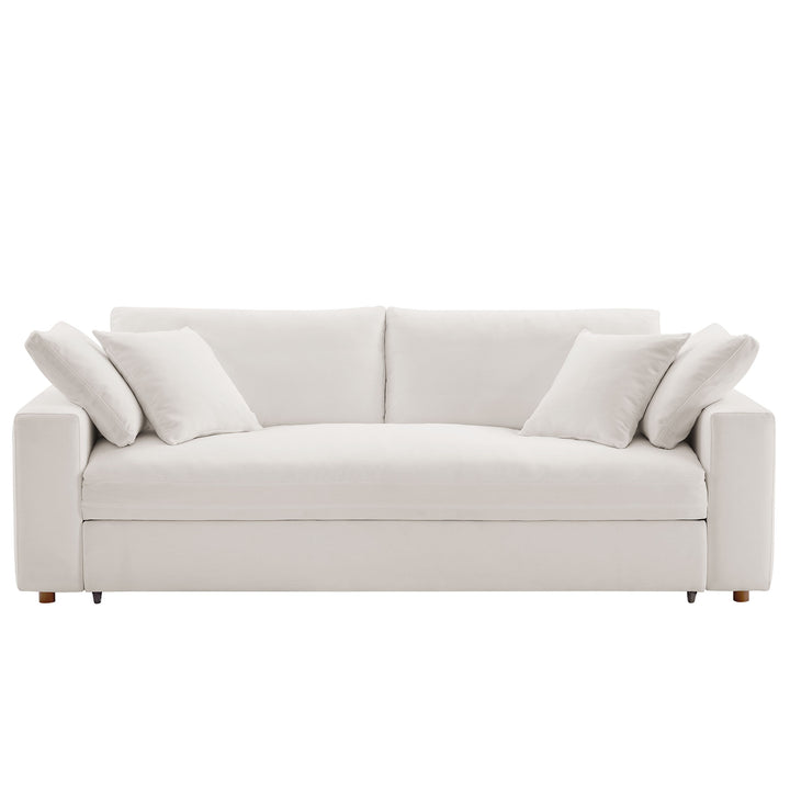 Commix Down Filled Overstuffed Sleeper Sofa in Pure White