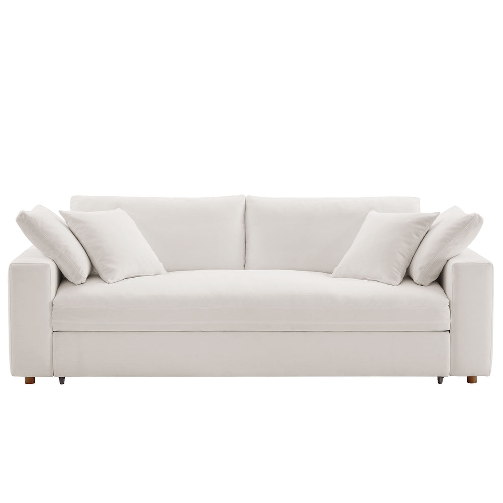 Commix Down Filled Overstuffed Sleeper Sofa in Pure White
