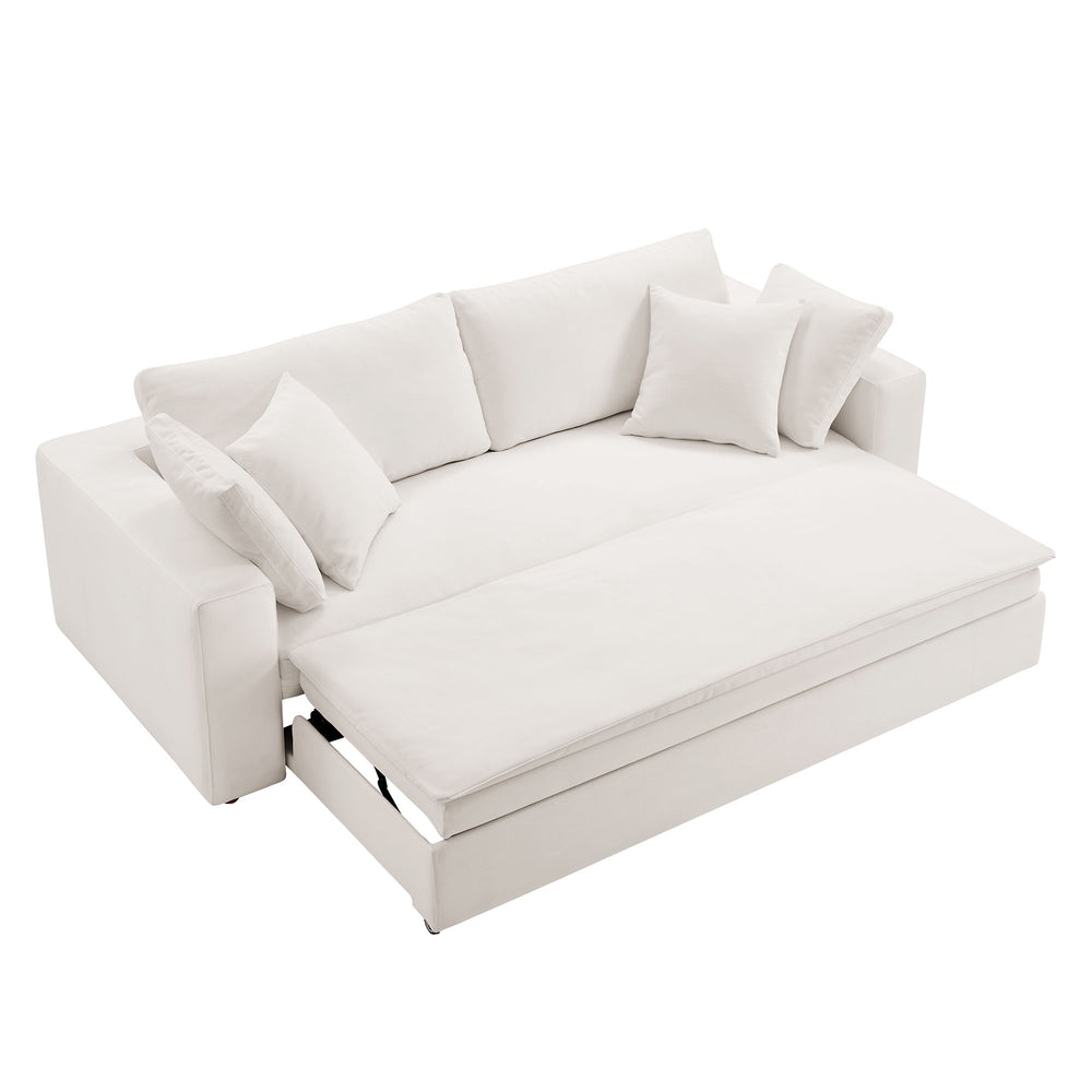 Commix Down Filled Overstuffed Sleeper Sofa in Pure White