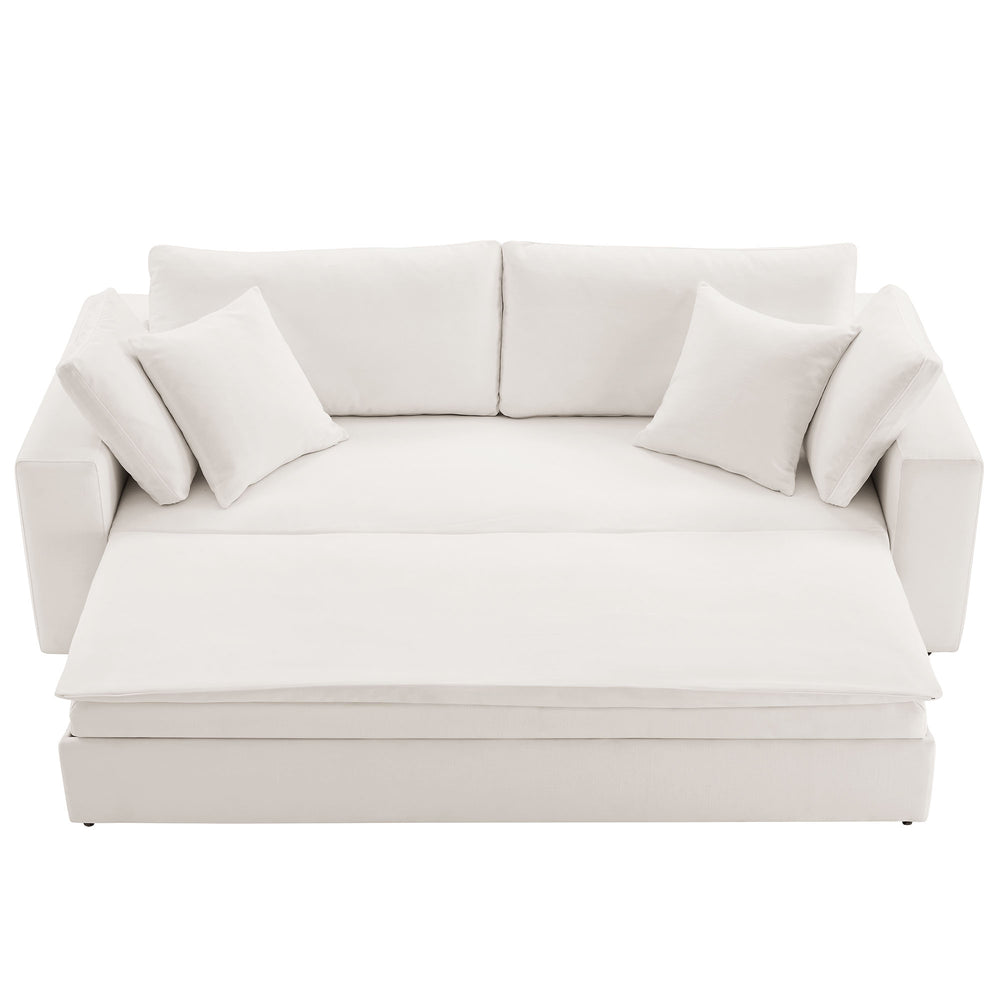 Commix Down Filled Overstuffed Sleeper Sofa in Pure White