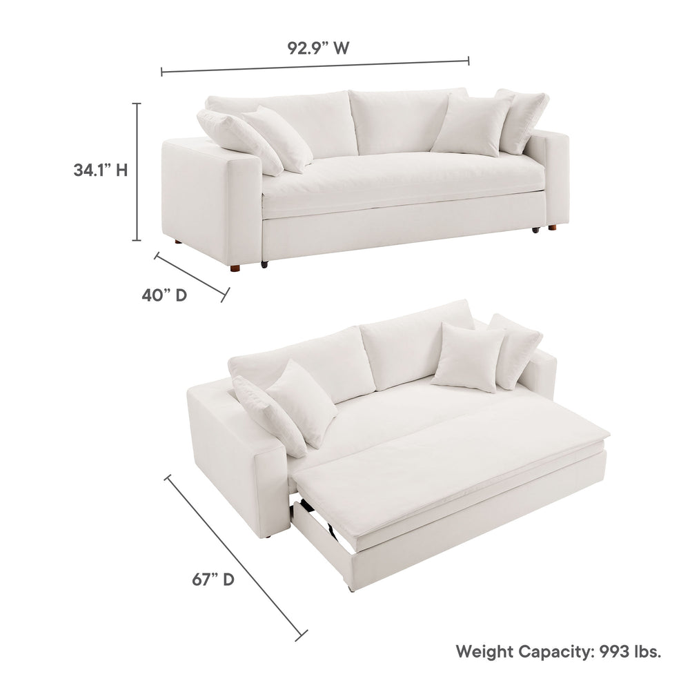 Commix Down Filled Overstuffed Sleeper Sofa in Pure White