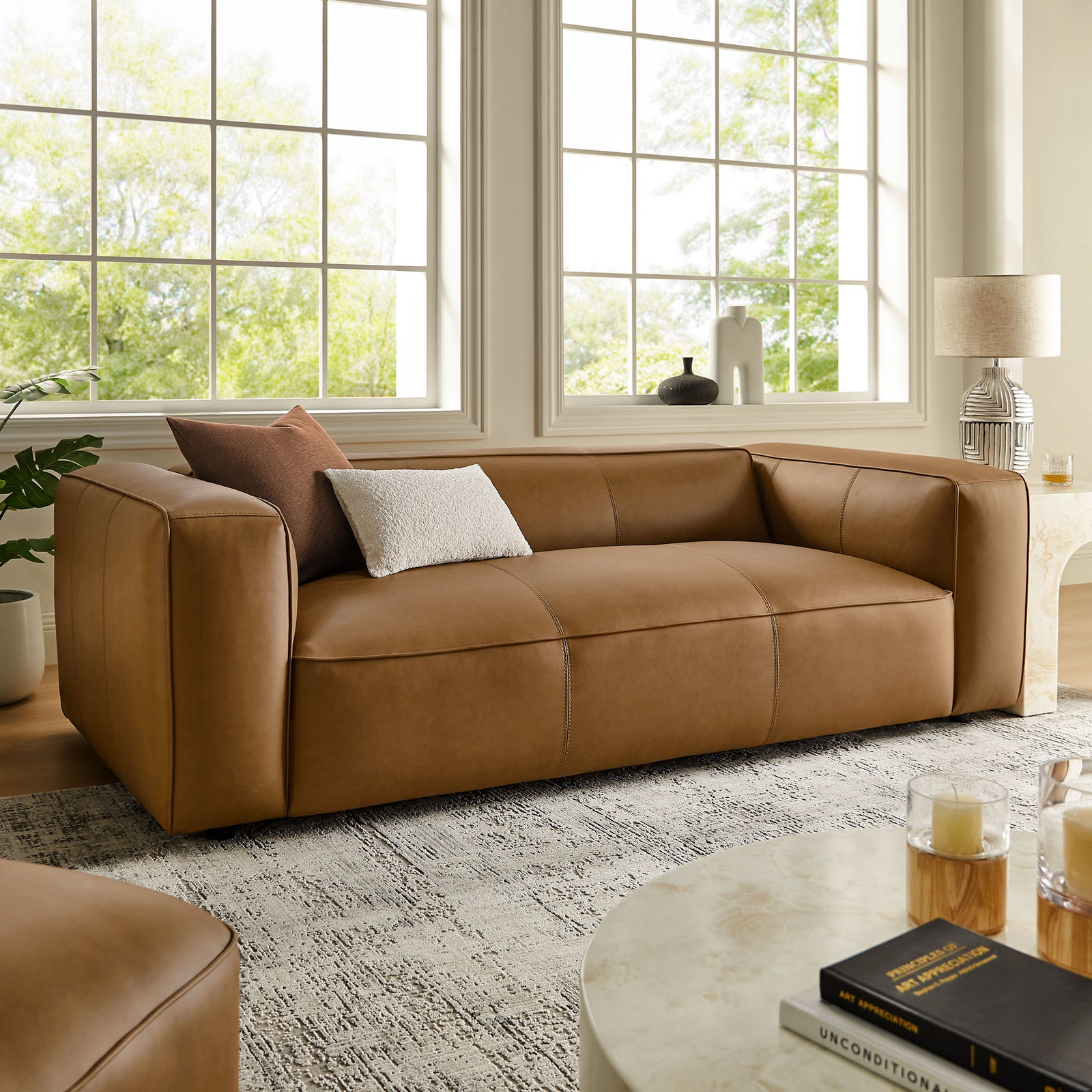 Auren Upholstered Vegan Leather Sofa in Camel