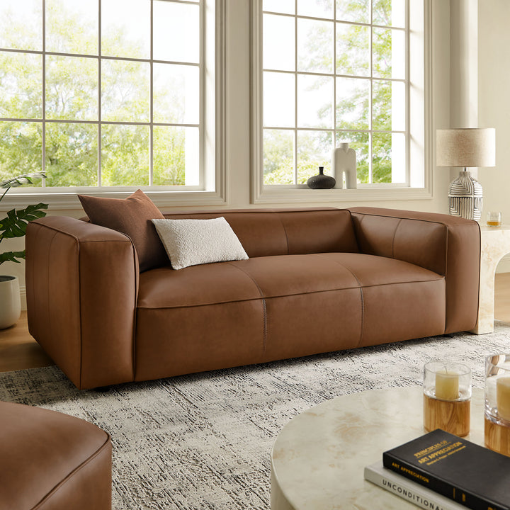 Auren Upholstered Vegan Leather Sofa in Coffee