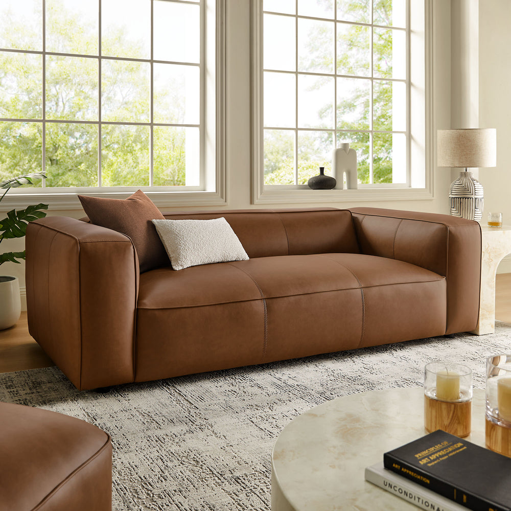 Auren Upholstered Vegan Leather Sofa in Coffee