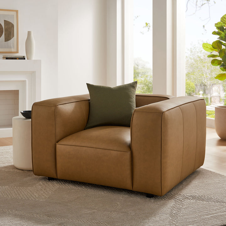 Auren Upholstered Vegan Leather Modular Armchair in Camel