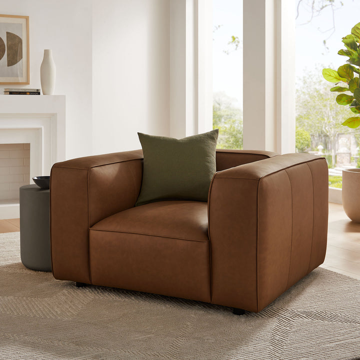 Auren Upholstered Vegan Leather Modular Armchair in Coffee