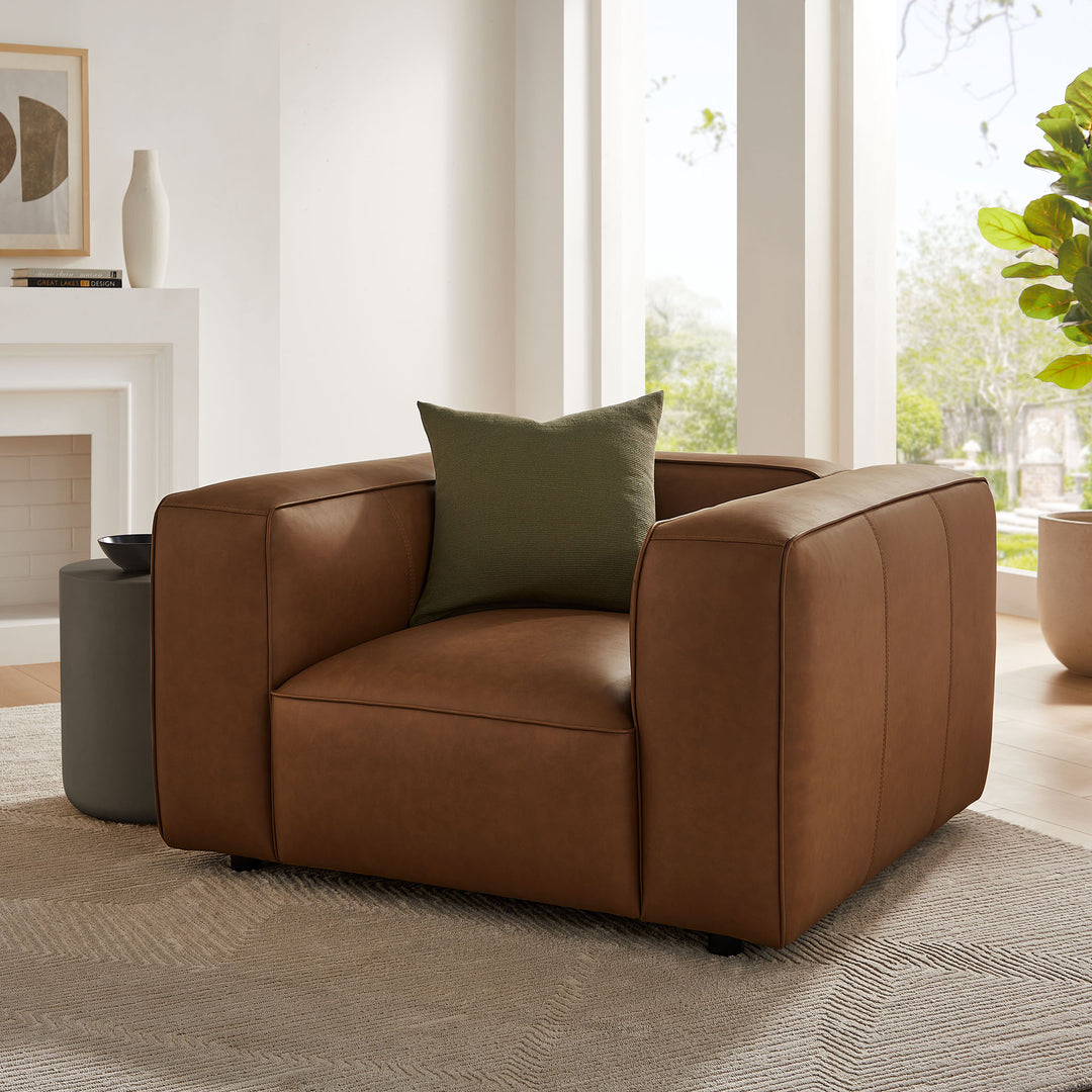 Auren Upholstered Vegan Leather Modular Armchair in Coffee