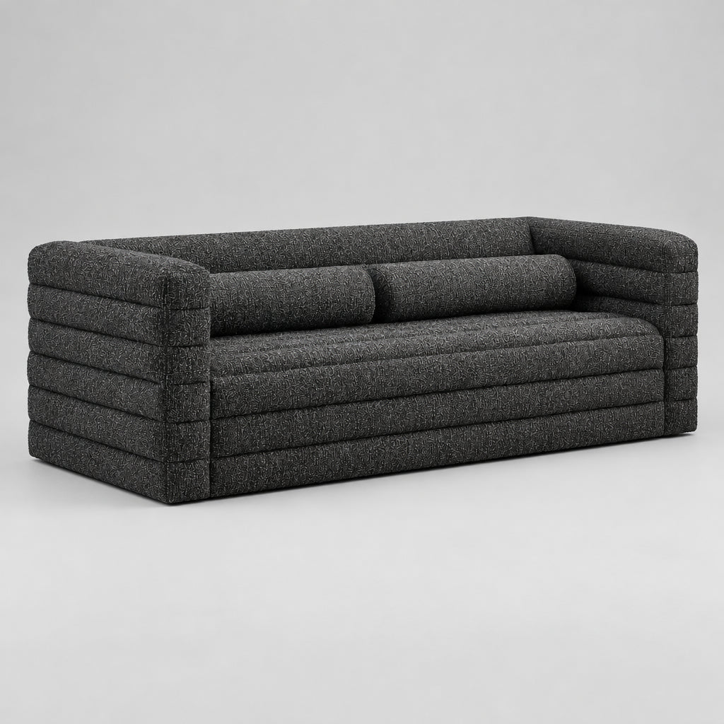 Relle Channel Tufted Boucle Upholstered Sofa in Charcoal