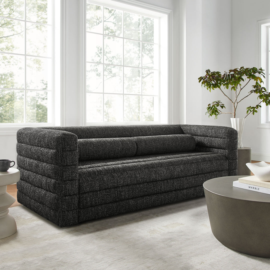Relle Channel Tufted Boucle Upholstered Sofa in Charcoal