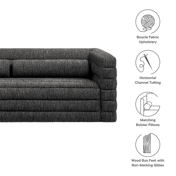 Relle Channel Tufted Boucle Upholstered Sofa in Charcoal