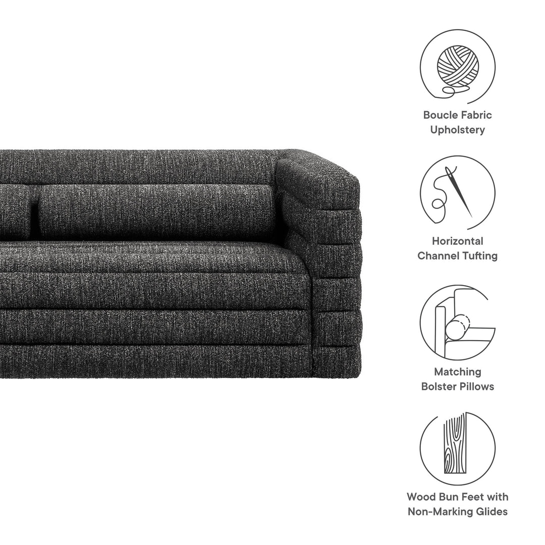 Relle Channel Tufted Boucle Upholstered Sofa in Charcoal