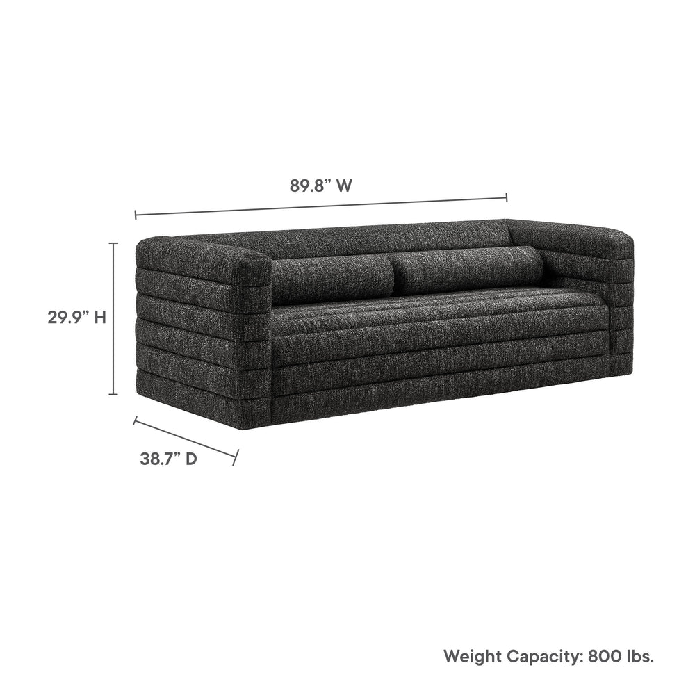 Relle Channel Tufted Boucle Upholstered Sofa in Charcoal