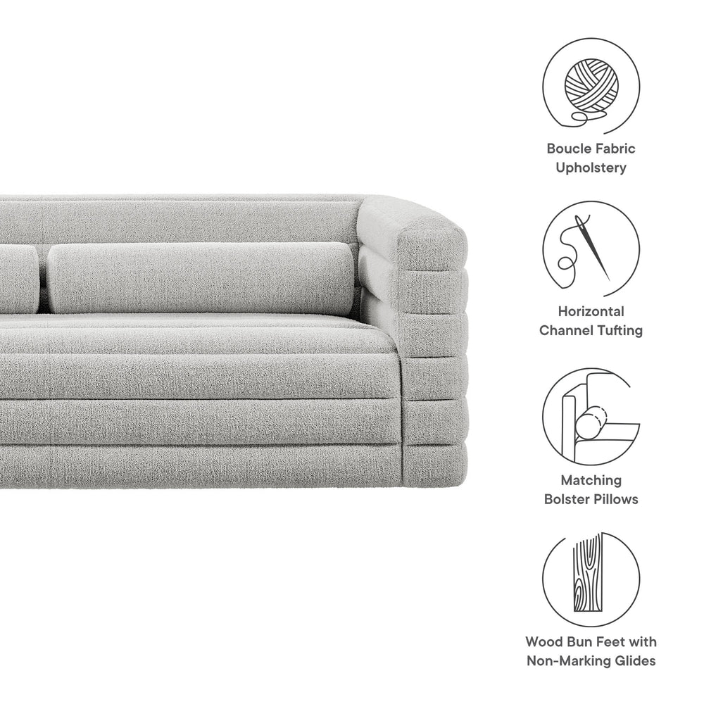 Relle Channel Tufted Boucle Upholstered Sofa in Newsprint