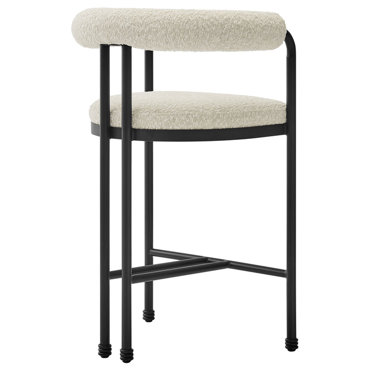 Turin Curved Back Boucle and Metal Counter Stool in Black Pearl