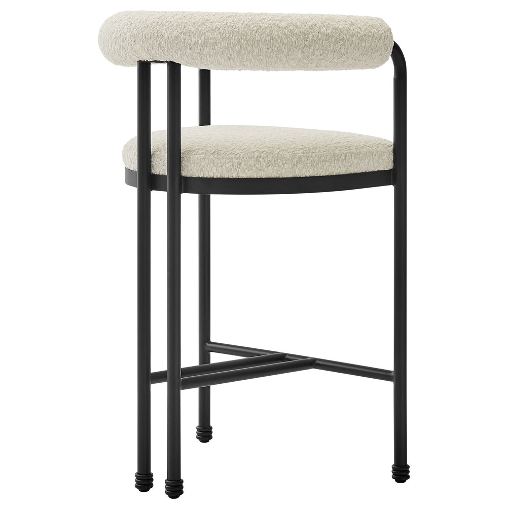 Turin Curved Back Boucle and Metal Counter Stool in Black Pearl