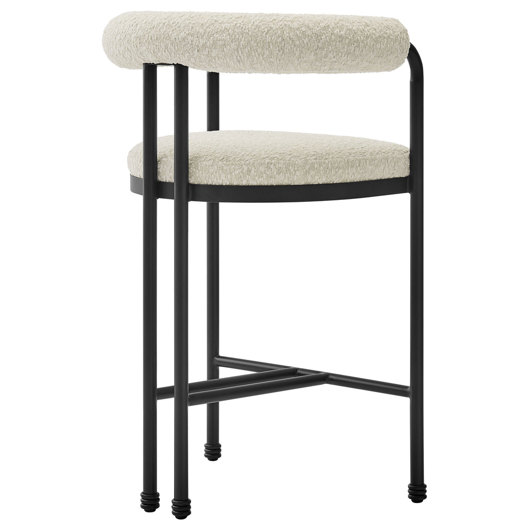 Turin Curved Back Boucle and Metal Counter Stool in Black Pearl