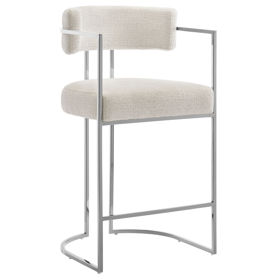 Huron Curved Back Fabric and Metal Counter Stool in Silver Cream