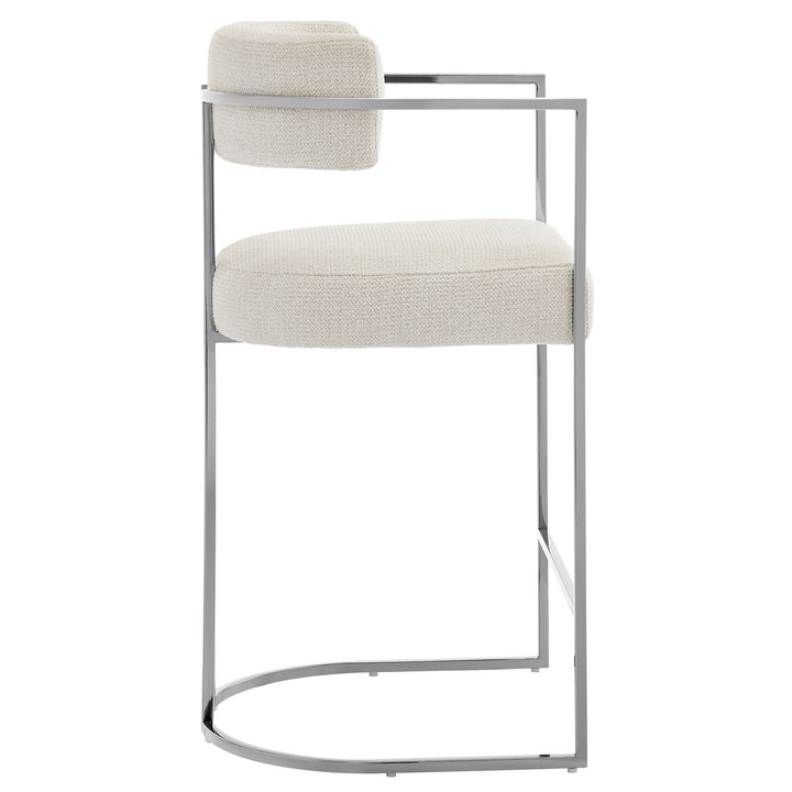 Huron Curved Back Fabric and Metal Counter Stool in Silver Cream