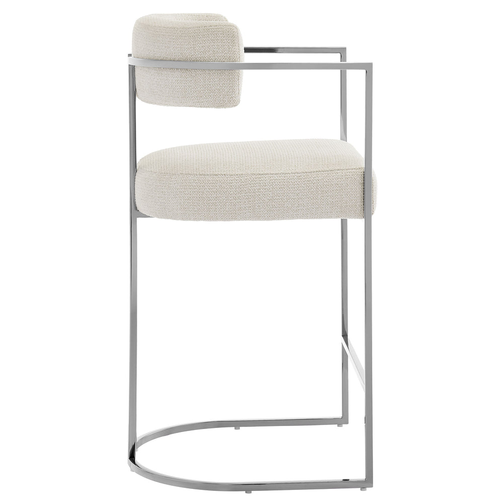 Huron Curved Back Fabric and Metal Counter Stool in Silver Cream