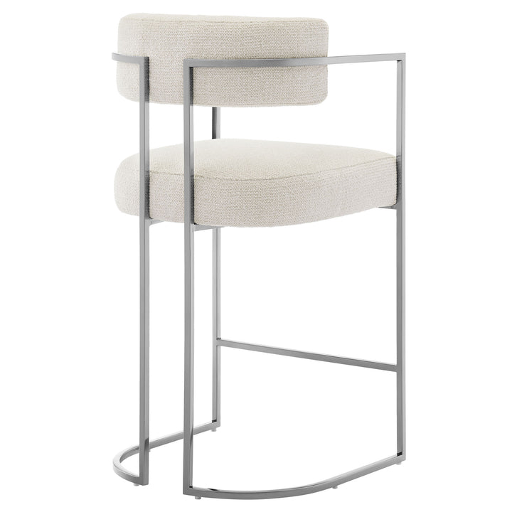 Huron Curved Back Fabric and Metal Counter Stool in Silver Cream