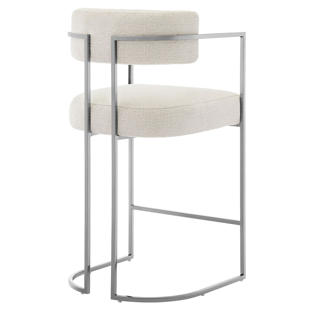 Huron Curved Back Fabric and Metal Counter Stool in Silver Cream