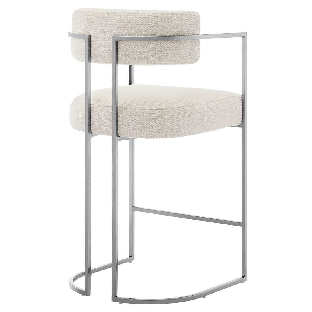 Huron Curved Back Fabric and Metal Counter Stool in Silver Cream