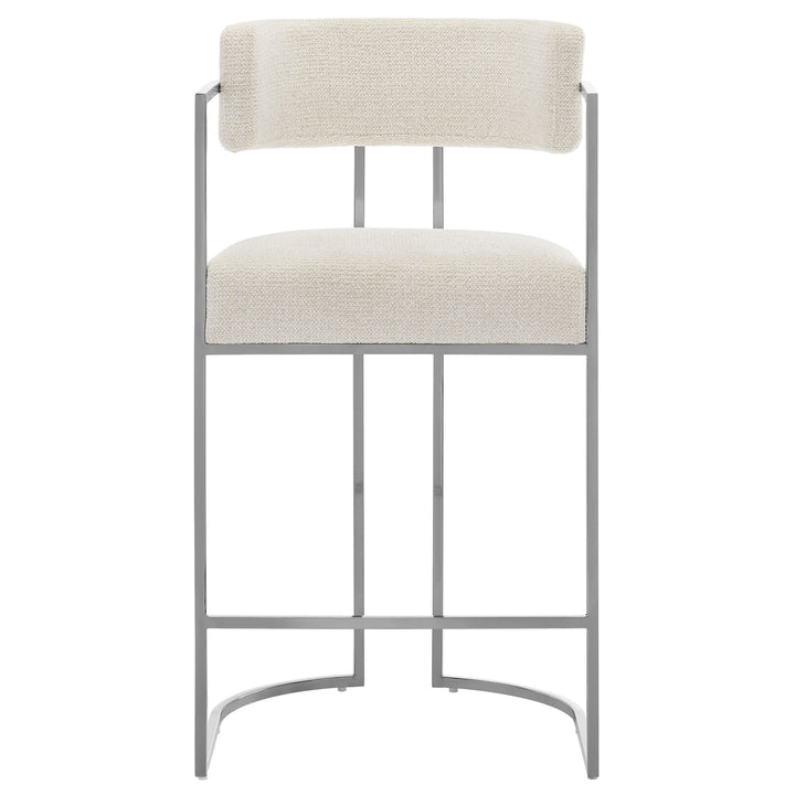 Huron Curved Back Fabric and Metal Counter Stool in Silver Cream