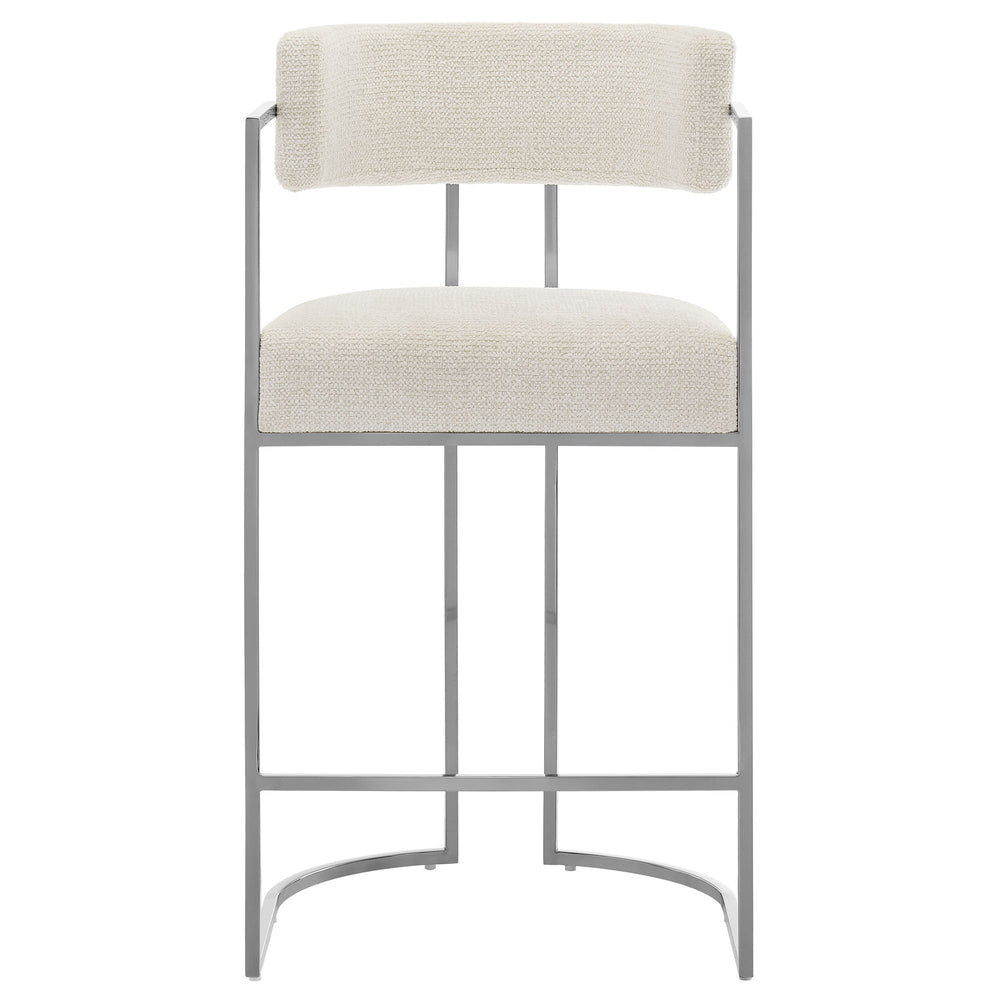 Huron Curved Back Fabric and Metal Counter Stool in Silver Cream
