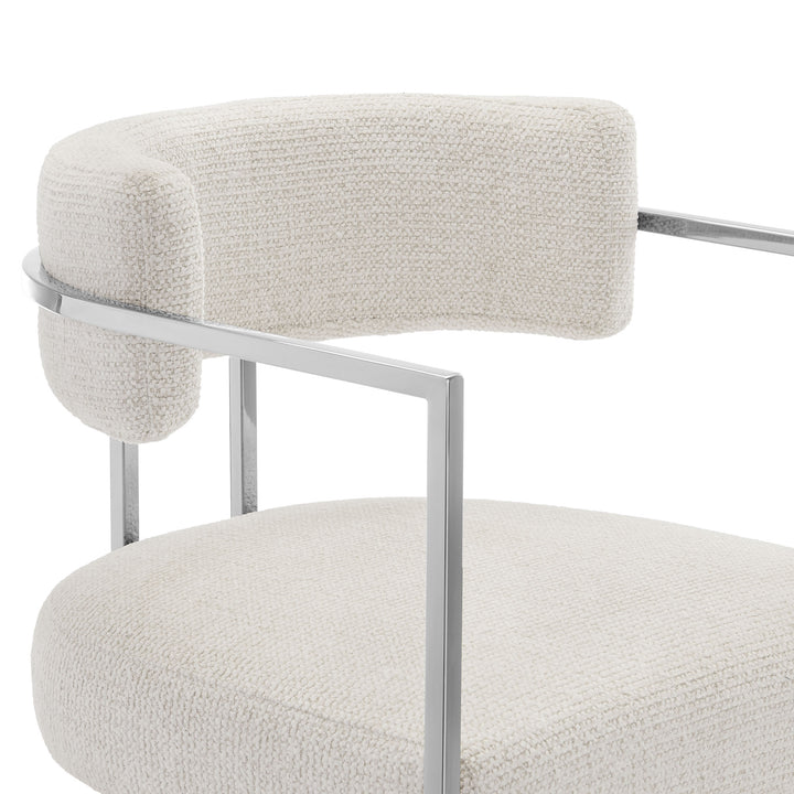Huron Curved Back Fabric and Metal Counter Stool in Silver Cream