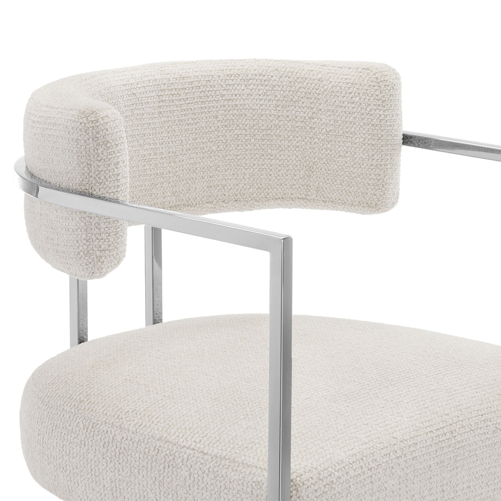 Huron Curved Back Fabric and Metal Counter Stool in Silver Cream