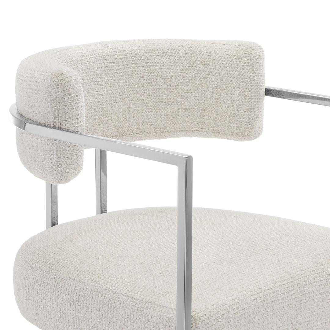 Huron Curved Back Fabric and Metal Counter Stool in Silver Cream