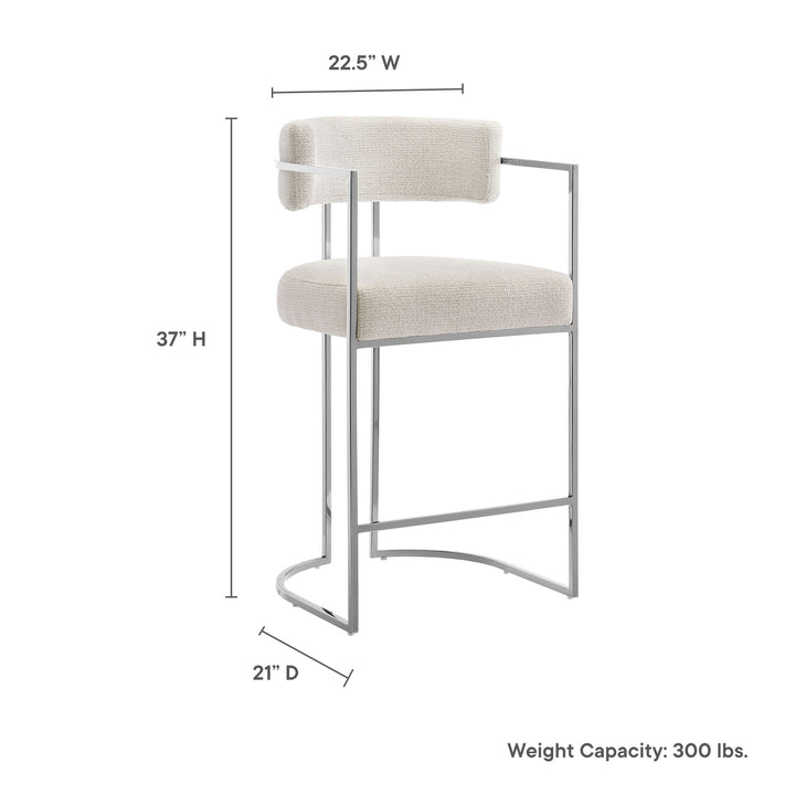 Huron Curved Back Fabric and Metal Counter Stool in Silver Cream