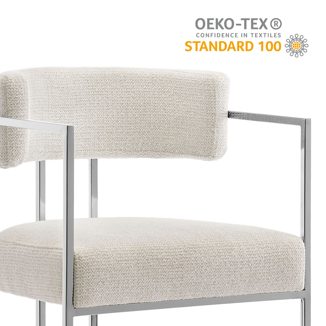 Huron Curved Back Fabric and Metal Counter Stool in Silver Cream