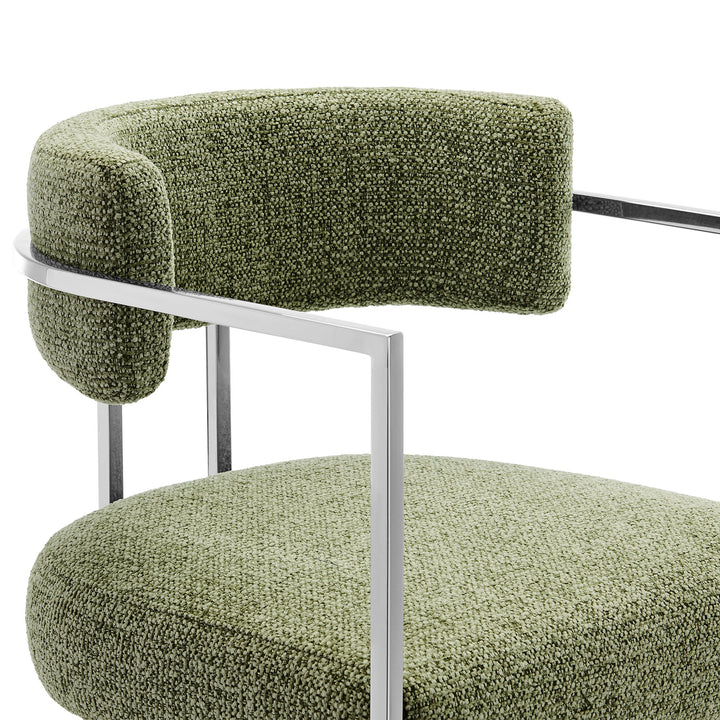 Huron Curved Back Fabric and Metal Counter Stool in Silver Leaf