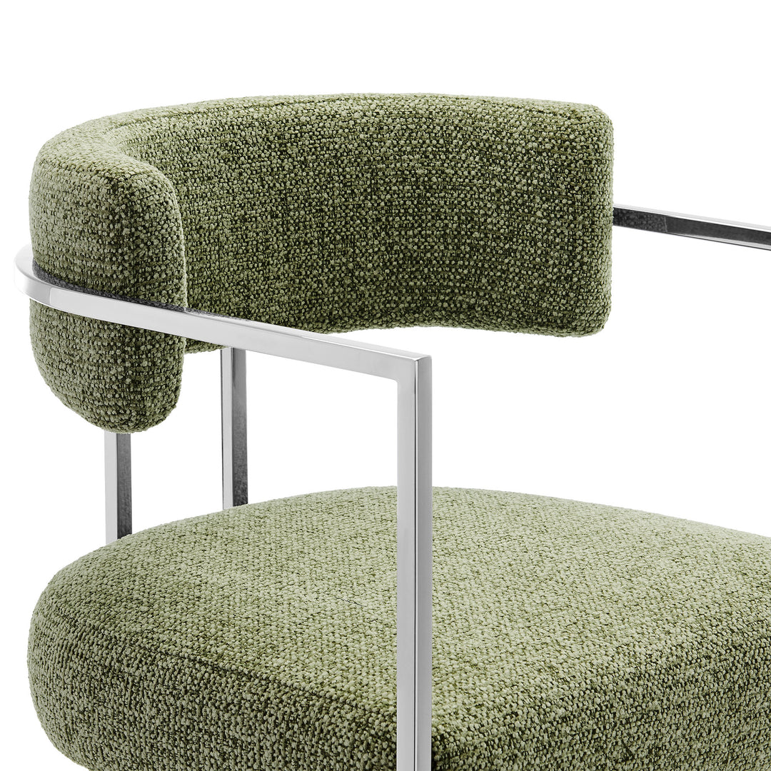 Huron Curved Back Fabric and Metal Counter Stool in Silver Leaf