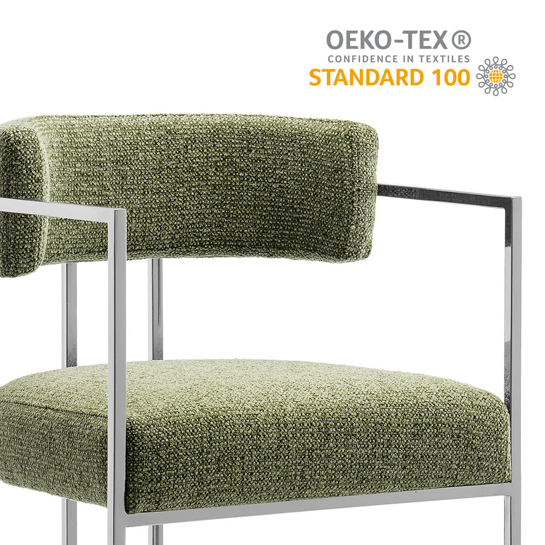 Huron Curved Back Fabric and Metal Counter Stool in Silver Leaf