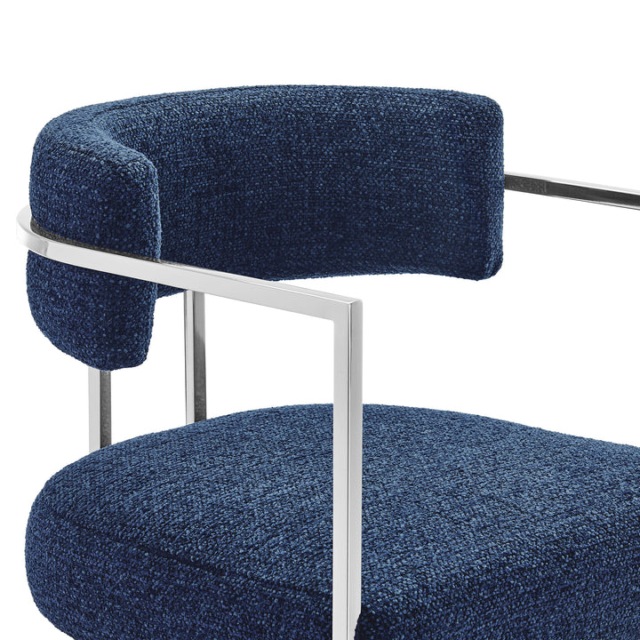 Huron Curved Back Fabric and Metal Counter Stool in Silver Navy