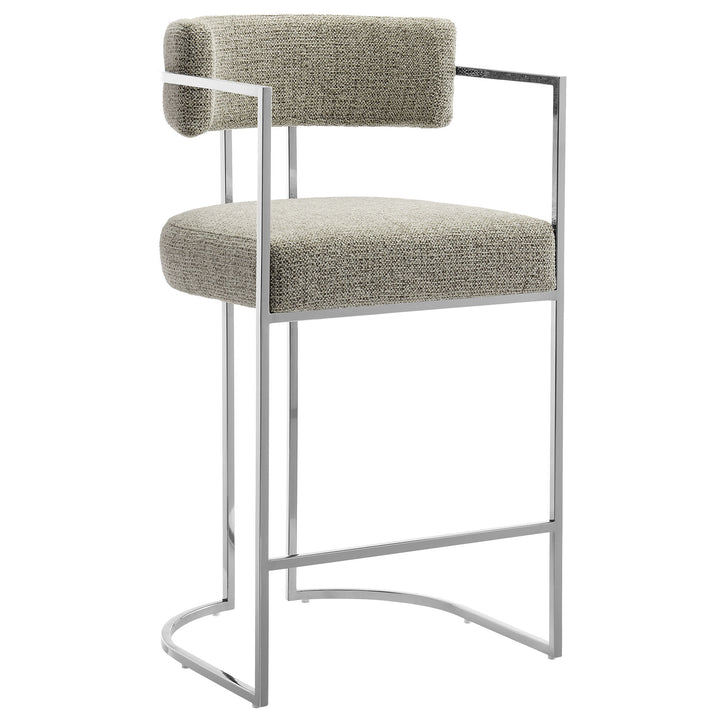 Huron Curved Back Fabric and Metal Counter Stool in Silver Wheat