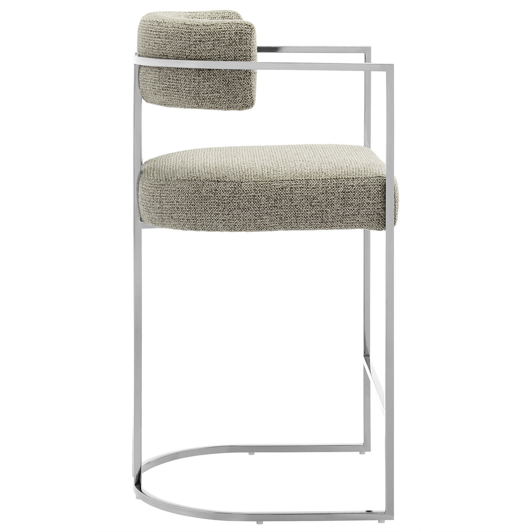 Huron Curved Back Fabric and Metal Counter Stool in Silver Wheat