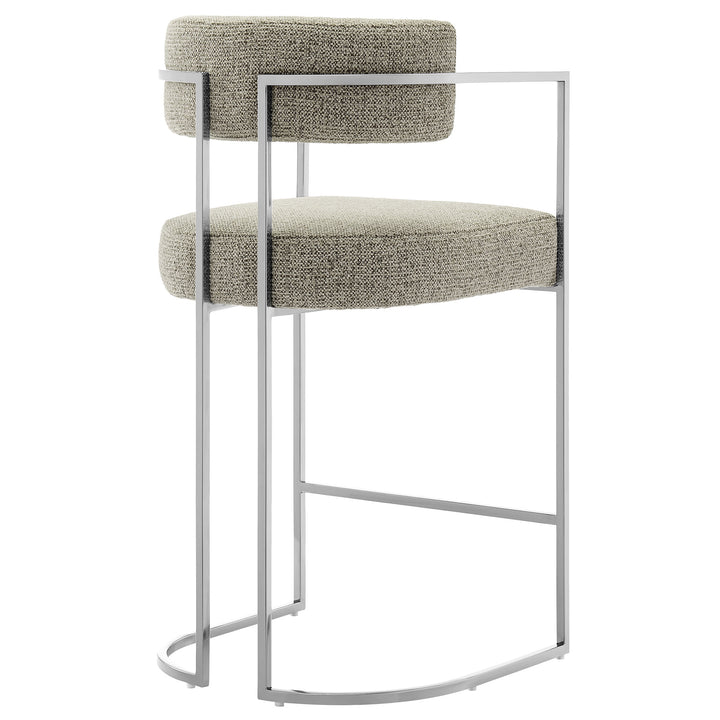 Huron Curved Back Fabric and Metal Counter Stool in Silver Wheat
