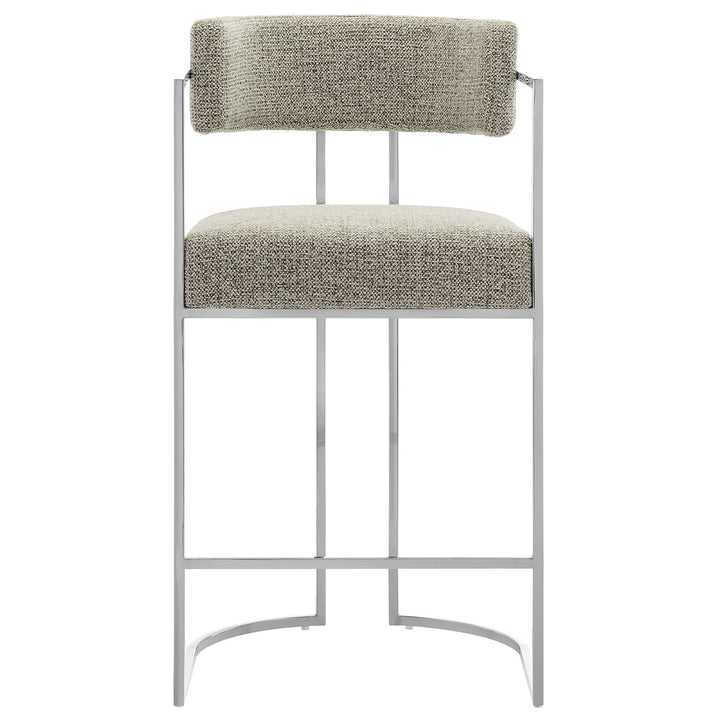 Huron Curved Back Fabric and Metal Counter Stool in Silver Wheat