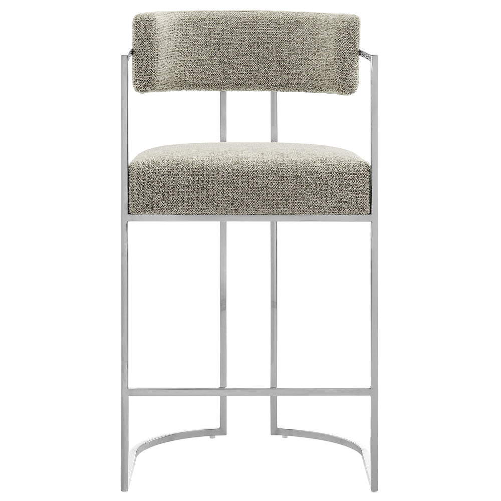Huron Curved Back Fabric and Metal Counter Stool in Silver Wheat