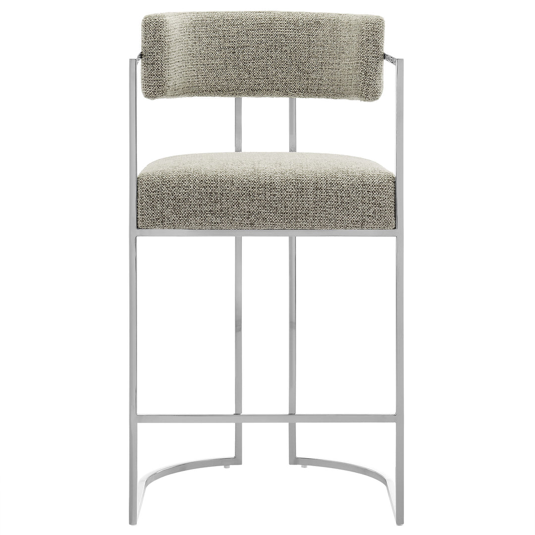 Huron Curved Back Fabric and Metal Counter Stool in Silver Wheat