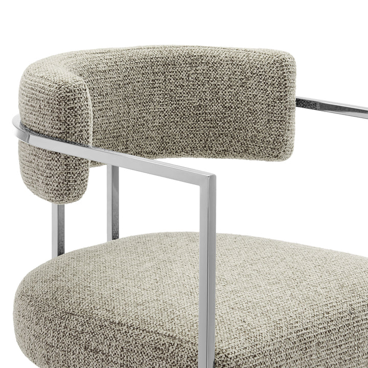 Huron Curved Back Fabric and Metal Counter Stool in Silver Wheat