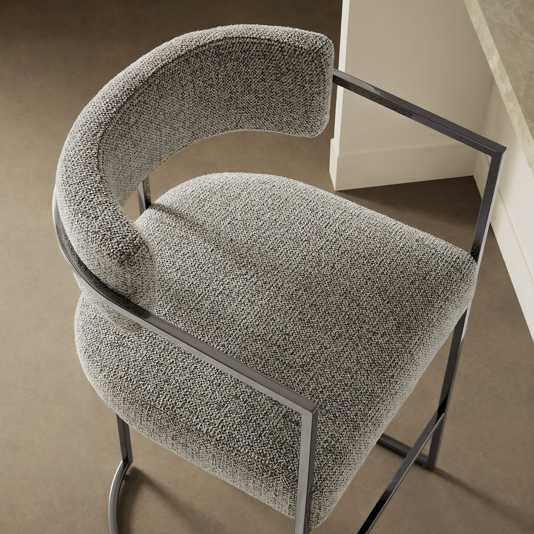 Huron Curved Back Fabric and Metal Counter Stool in Silver Wheat