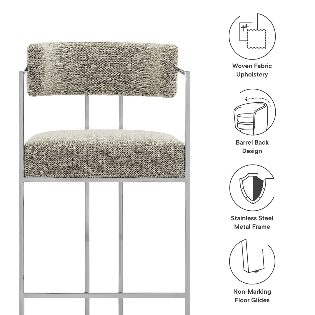 Huron Curved Back Fabric and Metal Counter Stool in Silver Wheat