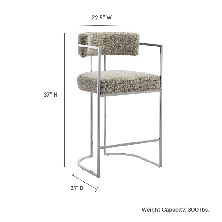 Huron Curved Back Fabric and Metal Counter Stool in Silver Wheat